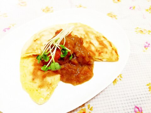 カレー添え♪米粉のおかずパンケーキ